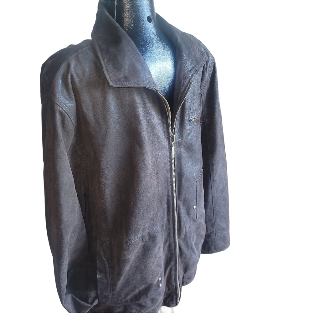 Idao Men's Dark Brown Suede Leather Jacket With Removable Lining Size L - Picture 4 of 9